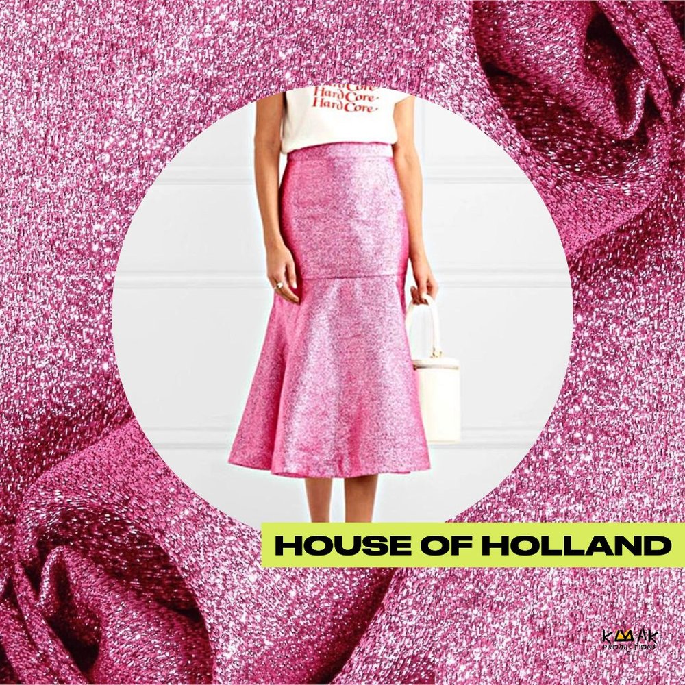 RARE House of Holland Pink Lurex Mermaid Midi Skirt